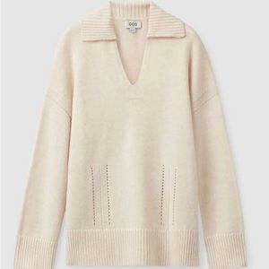 COS Knitted V-neck Wool Jumper Off-White Cream Sweater NWT